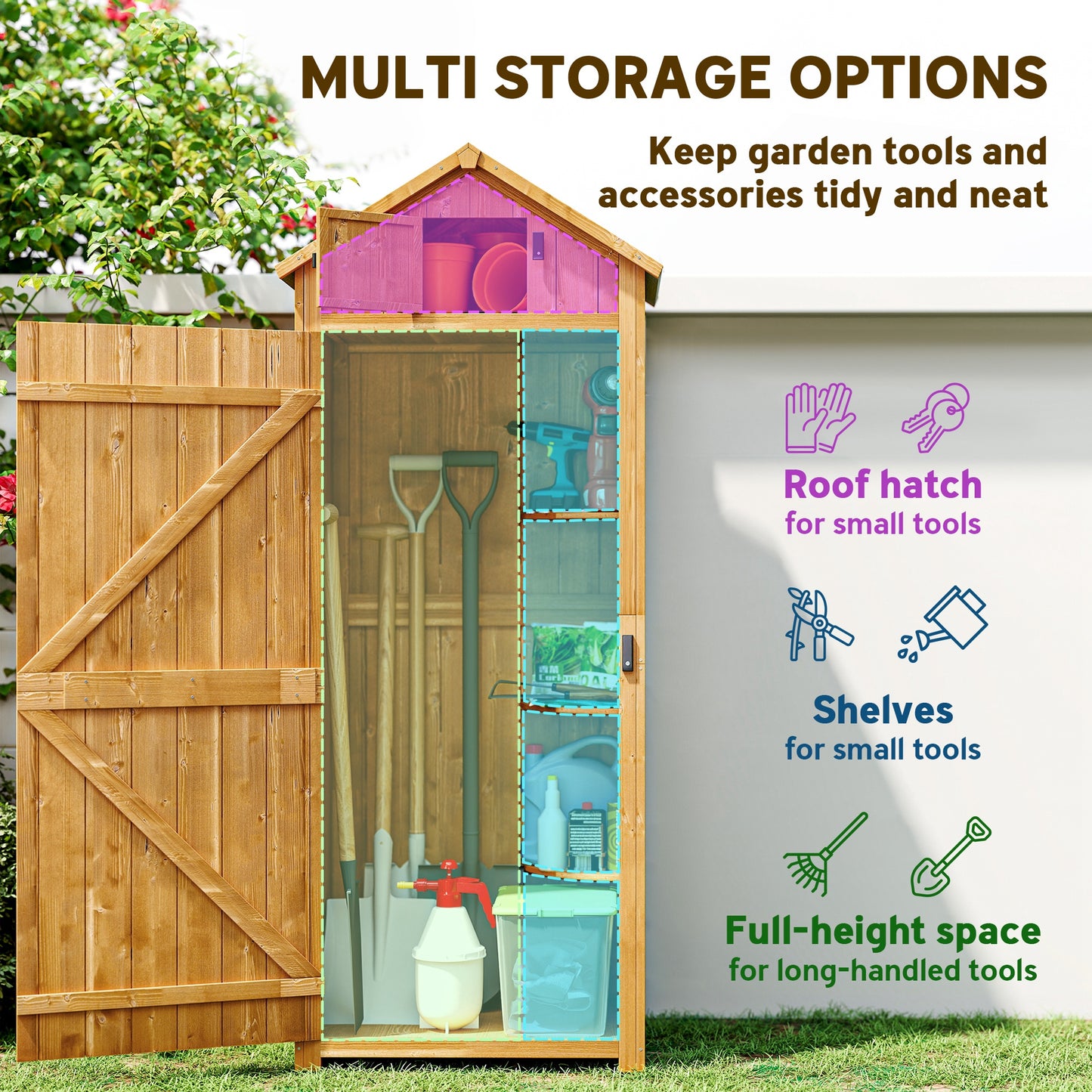 Outsunny 30" x 21" x 71" Garden Storage Shed, Outdoor Tool Utility Storage House  with 3 Tier Shelves and Roof, Brown