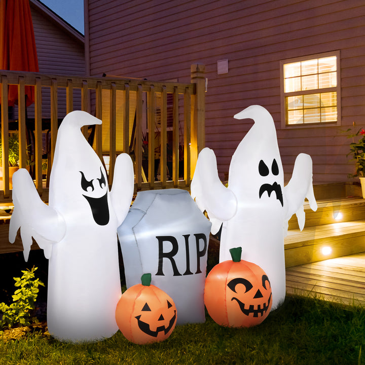 HOMCOM 4ft Halloween Inflatable Ghosts with Tombstone and Pumpkin, LED Lighted for Home Indoor Outdoor Garden Lawn Decoration Party Prop