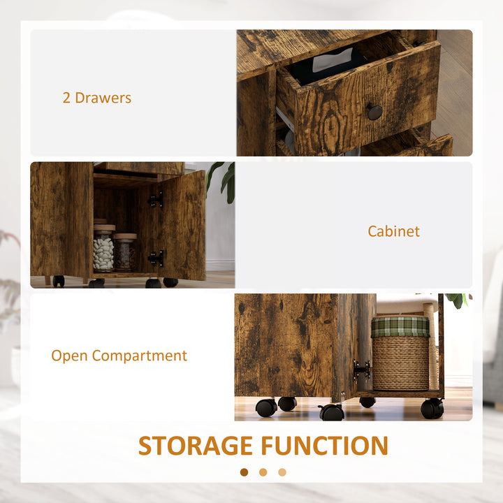 HOMCOM Foldable Dining Table, Rolling Kitchen Table with Storage Drawers and Cabinet, Drop Leaf Table on Wheels, White