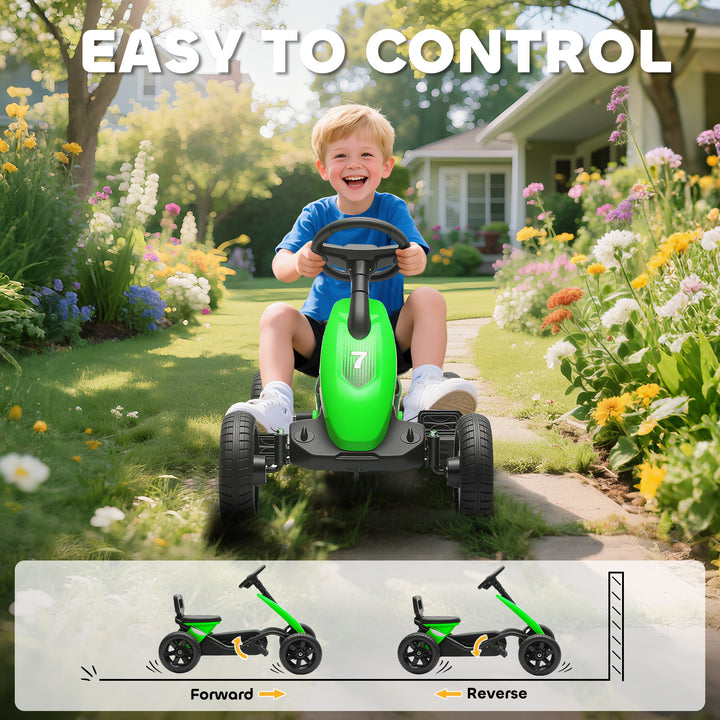 Qaba Pedal Go Kart for Kids 2-5 Years Old with Silent EVA Wheels, Metal Frame, Green