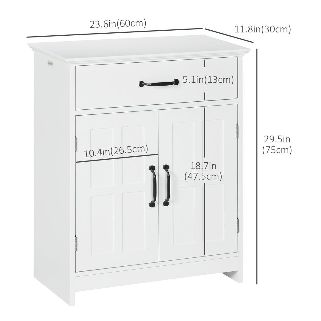 kleankin Bathroom Storage, Bathroom Cabinet with 2 Doors, Adjustable Shelves for Living Room Kitchen, 23.6"x11.8"x29.5", White