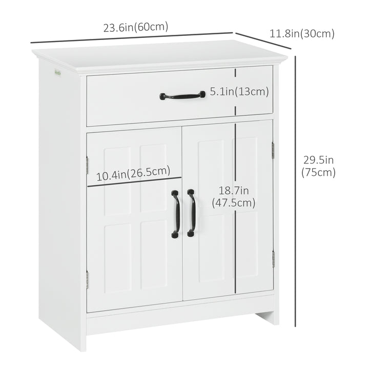 kleankin Bathroom Storage, Bathroom Cabinet with 2 Doors, Adjustable Shelves for Living Room Kitchen, 23.6"x11.8"x29.5", White
