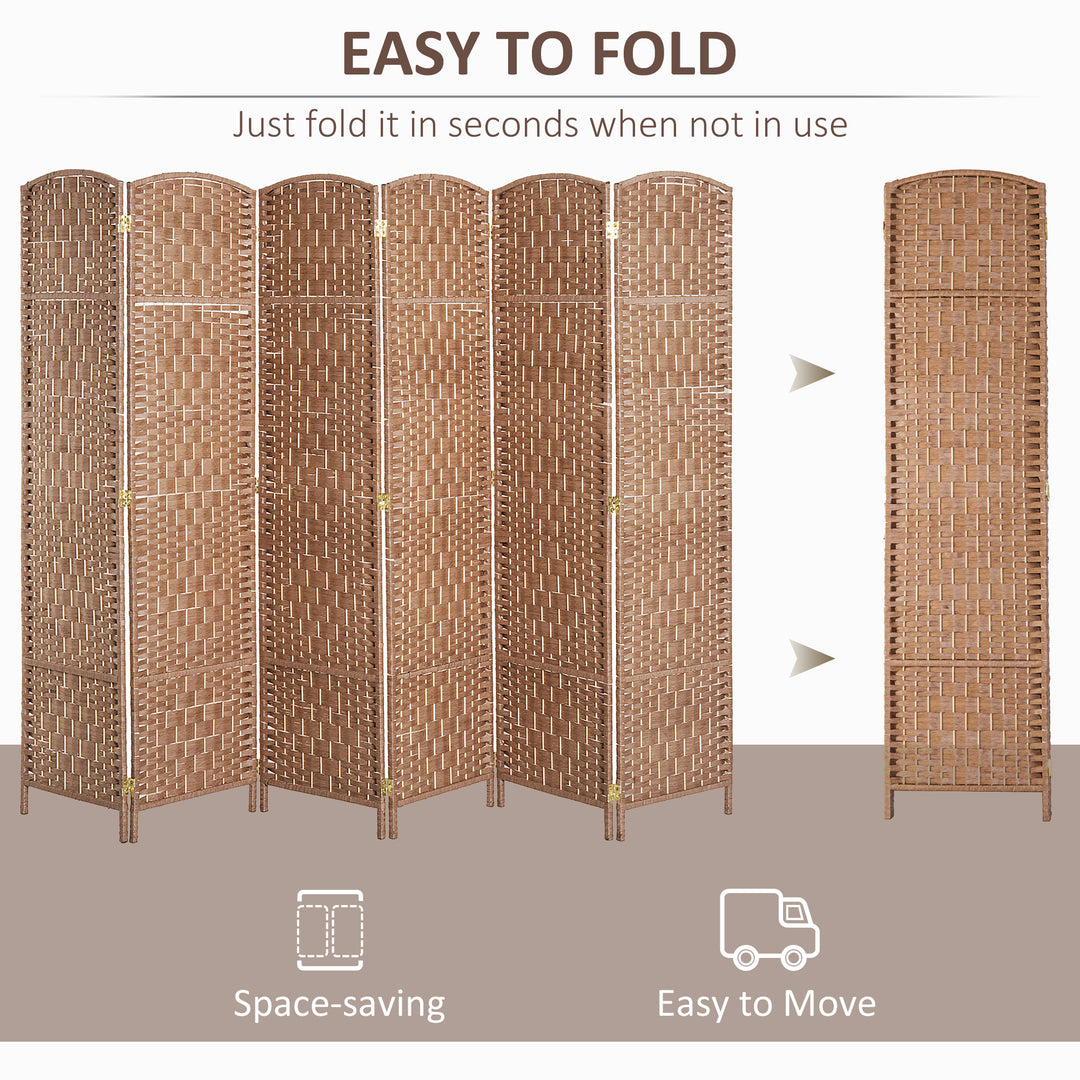 HOMCOM 6ft Folding Room Divider, 6 Panel Wall Partition with Wooden Frame for Bedroom, Home Office, Natural
