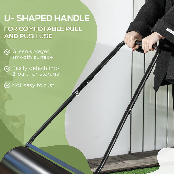 Outsunny 22" Push/Tow Behind Lawn Roller, Heavy Duty Sod Drum Roller Filled with 12 Gal Water/Sand, Grass Flattener for Yard, Patio, Park, Black