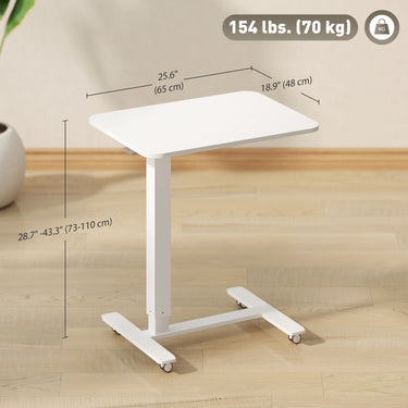 HOMCOM Pneumatic Standing Desk Adjustable Height, Mobile Stand Up Desk with Wheels, 43 Inch Portable Rolling Table, White