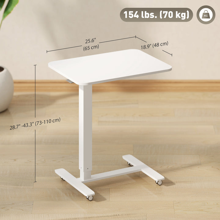 HOMCOM Pneumatic Standing Desk Adjustable Height, Mobile Stand Up Desk with Wheels, 43 Inch Portable Rolling Table, White