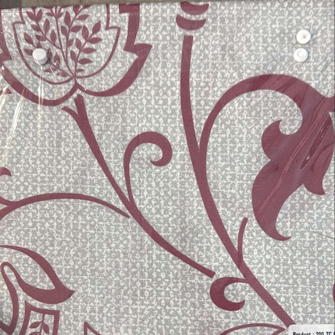 cotton floral bedsheet set featuring dusty mauve floral scroll design with a smooth texture and 200 TC
