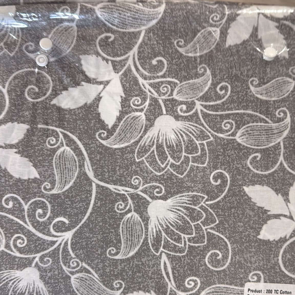 Aarniva 100% cotton floral vine bedsheet set in stone grey with floral design and intricate leaf patterns.