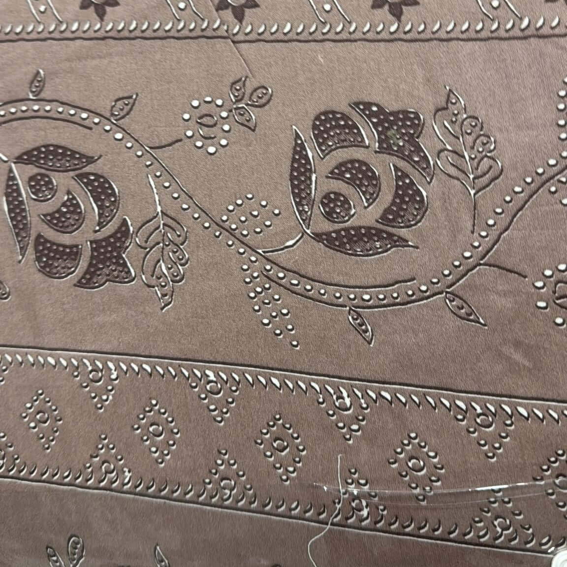 Cotton floral bedsheet set with mocha floral border design, featuring intricate patterns and natural elegance.