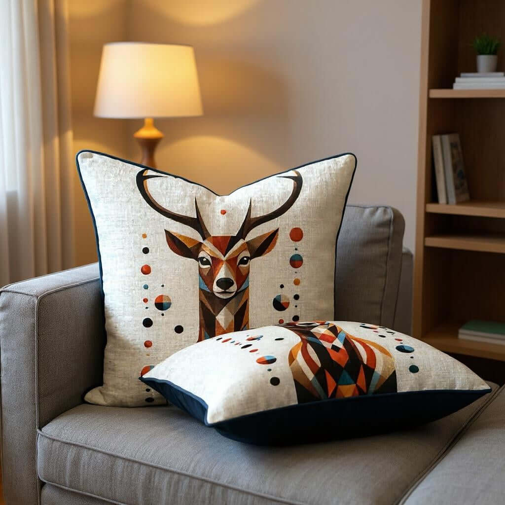 Aarniva Animal Print Decorative Throw Pillow | Cotton Cover & Pillow Insert | Square Cushion | Wildlife Collection on a sofa.