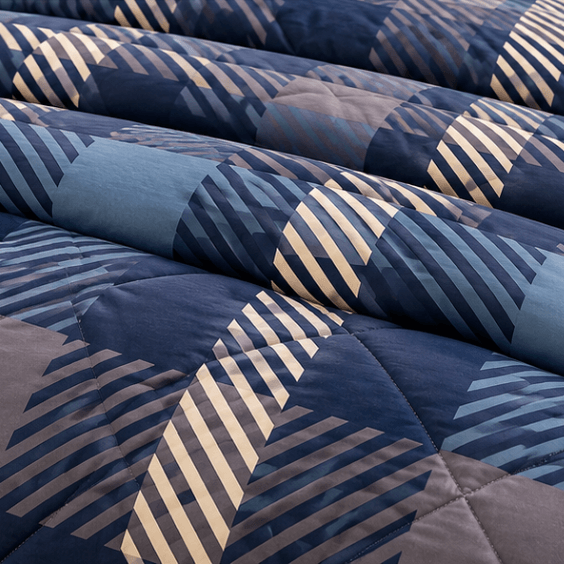 Aarniva Breathable Polyester Midnight Plaid Comforter Set showcasing navy blue geometric patterns for a cozy look.