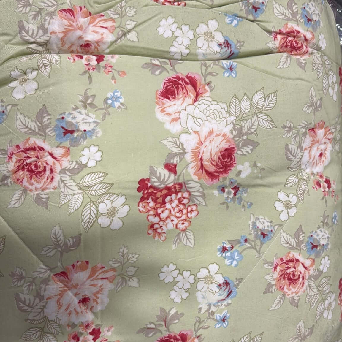 Sage rose garden comforter set featuring floral design in soft sage color with pink and blue accents.