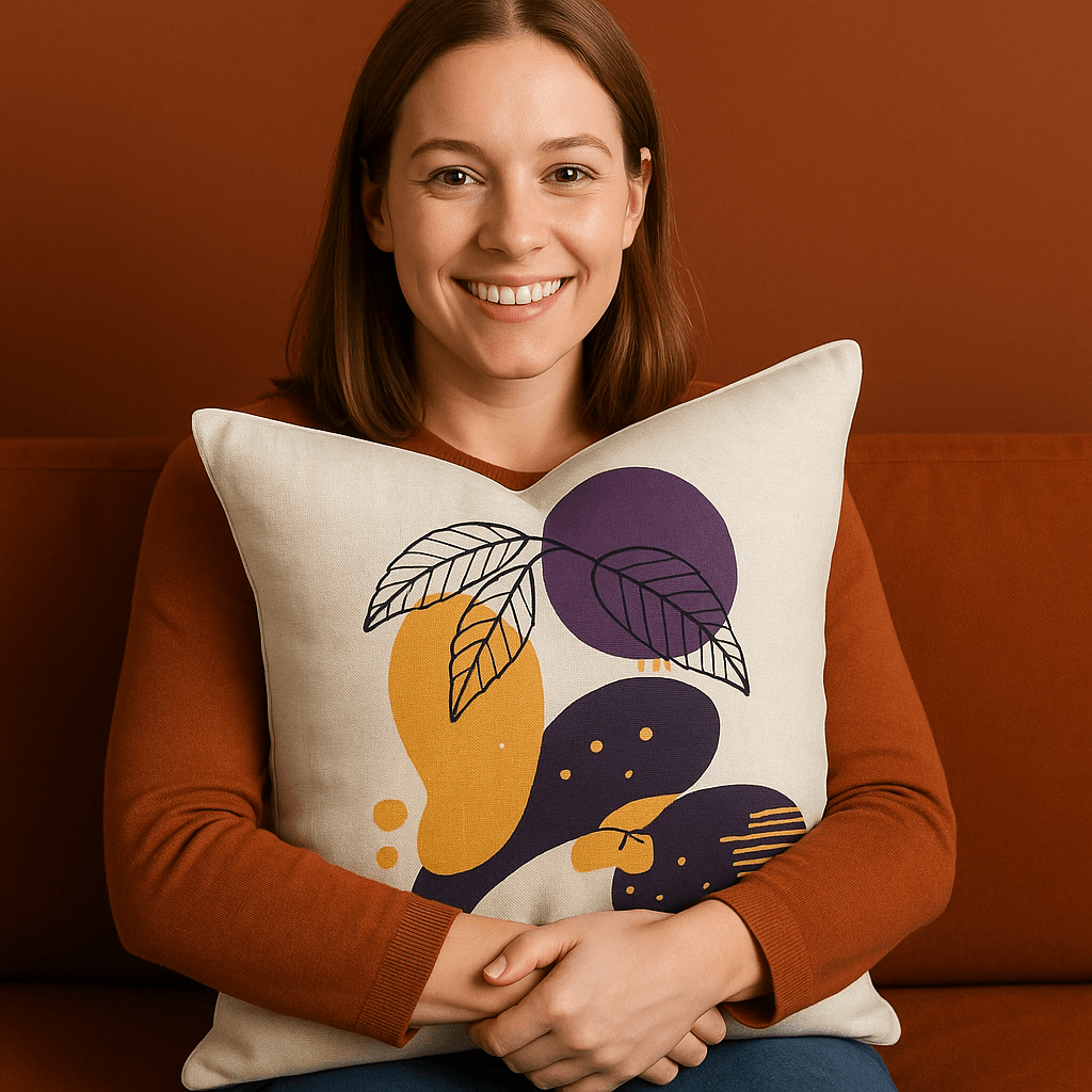 Aarniva Cultural & Artistic Decorative Throw Pillow | Cotton Cover & Pillow Insert | Square Cushion | Artistic Collection, Abstract Fruit Purple design.