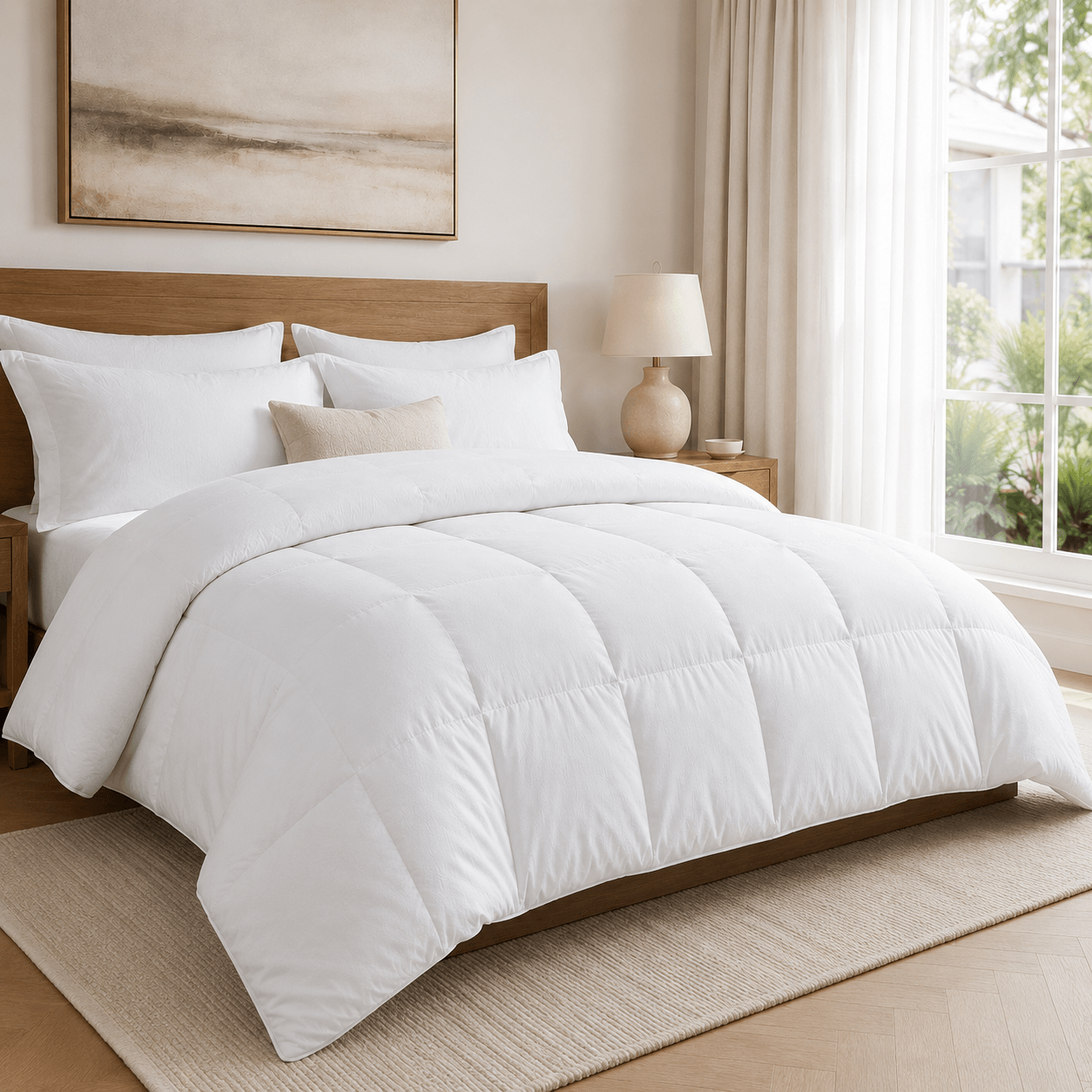 Aarniva Hotel Comforter in classic white, part of a luxury hotel comforter collection, displayed on a stylish bed.