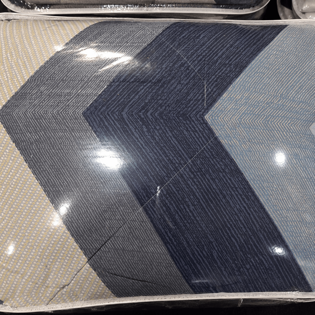 midnight chevron comforter set showing detail of modern chevron pattern in blue and gray colors