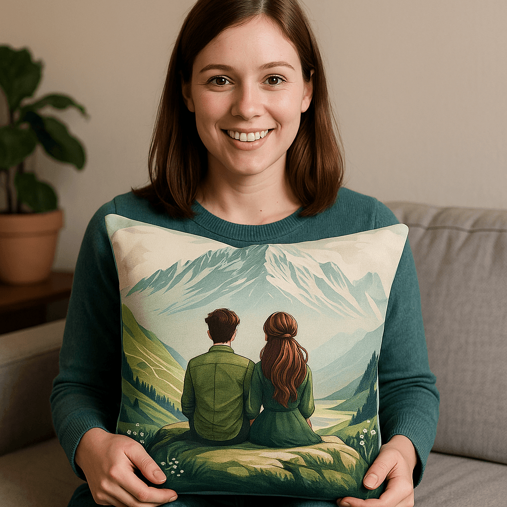 Aarniva Nature & Landscape Decorative Throw Pillow | Cotton Cover & Pillow Insert | Square Cushion | Scenic Collection featuring Lovers in the Mountains.