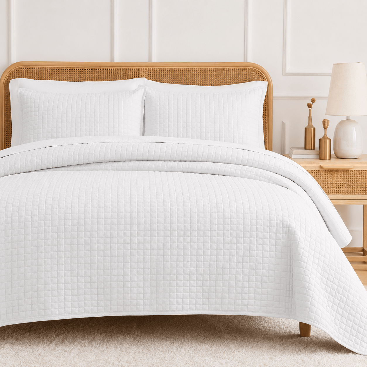 Aarniva Quilted Bedding Set King Queen in classic white, soft and lightweight, featuring a quilted texture.