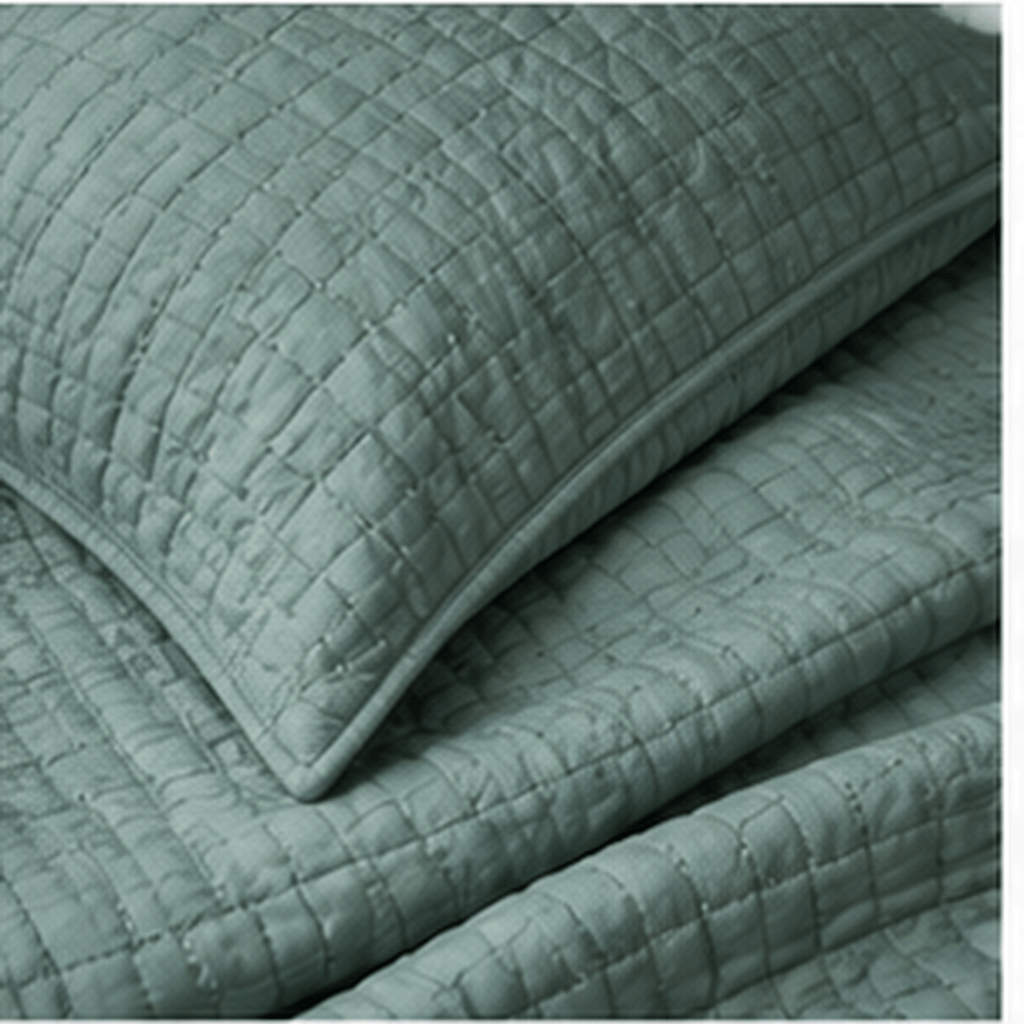 Dusty teal quilted bedding set featuring a textured design with a soft, lightweight feel for home decor.