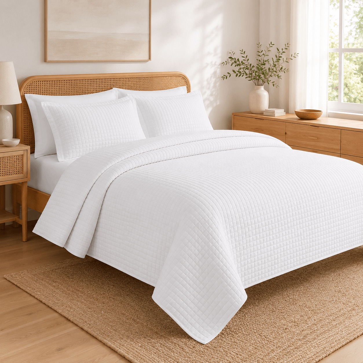 Aarniva quilted bedding set king queen in classic white, soft and lightweight bedding for a stylish bedroom refresh.