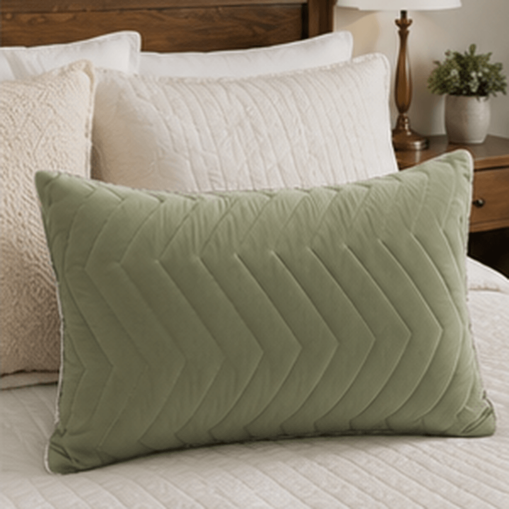 Aarniva Zigzag Quilted Pillow | 27 x 17 in | Soft Microfiber Fill | Plush & Supportive | Solid Colour Design | 1-Piece in green on bed.
