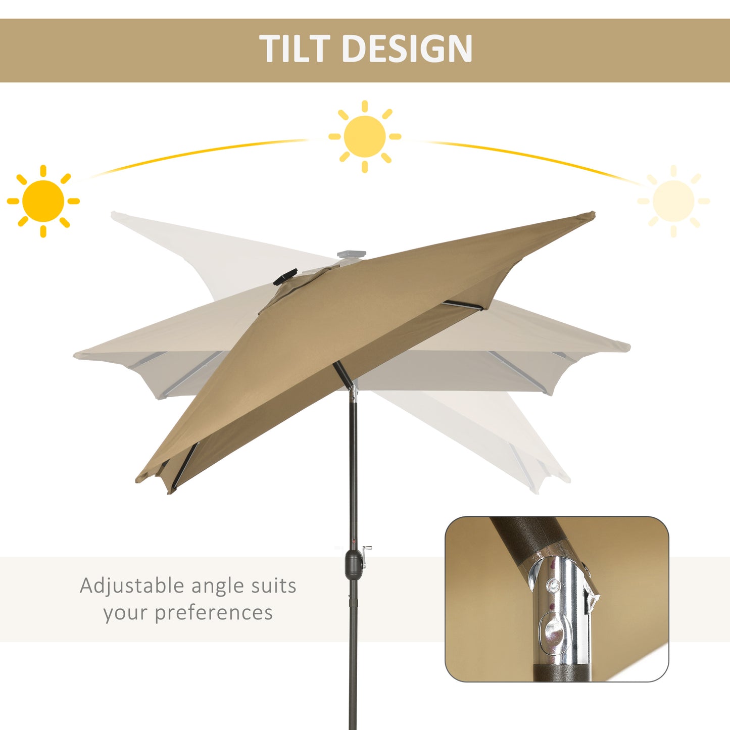 Outsunny 6.5x10ft Patio Umbrella Rectangle Solar Powered Tilt Aluminum Outdoor Market Parasol with LEDs Crank (Turquoise)