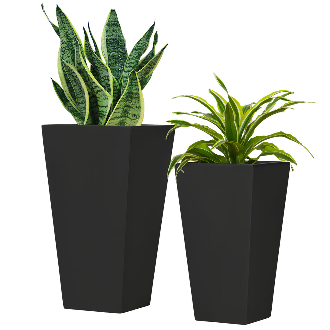Outsunny Set of 2 Tall Planters with Drainage Holes, 22" / 18" Outdoor Flower Pots for Patio, Yard, Garden, Grey