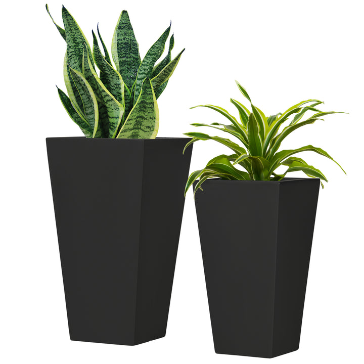 Outsunny Set of 2 Tall Planters with Drainage Holes, 22" / 18" Outdoor Flower Pots for Patio, Yard, Garden, Grey