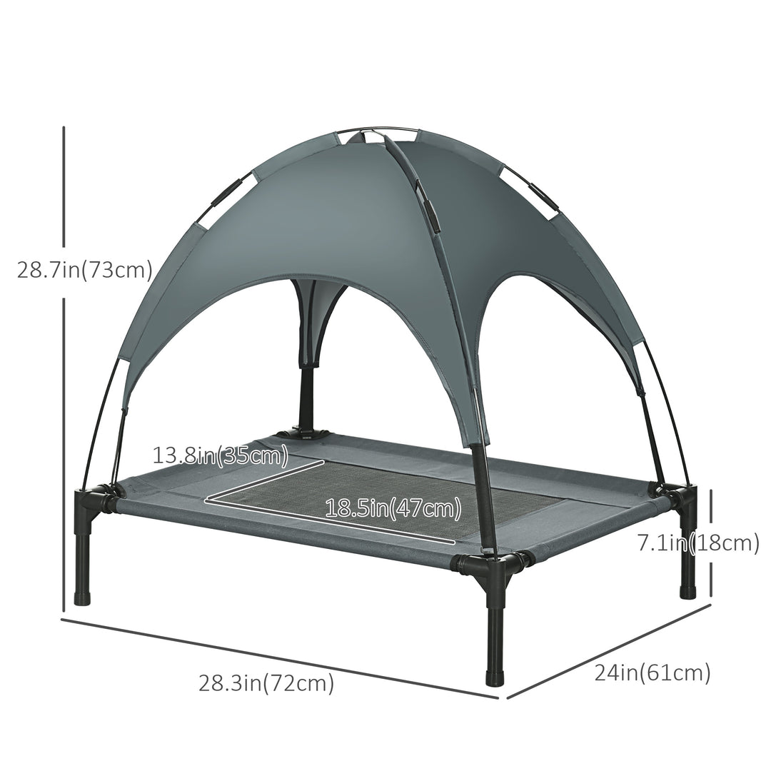 PawHut Elevated Dog Bed with Canopy, Portable Raised Dog Cot for M Sized Dogs, Indoor & Outdoor, 30" x 24" x 29", Grey