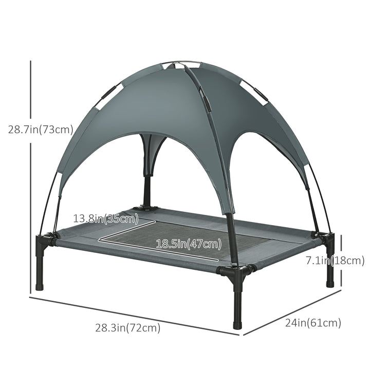 PawHut Elevated Dog Bed with Canopy, Portable Raised Dog Cot for M Sized Dogs, Indoor & Outdoor, 30" x 24" x 29", Grey