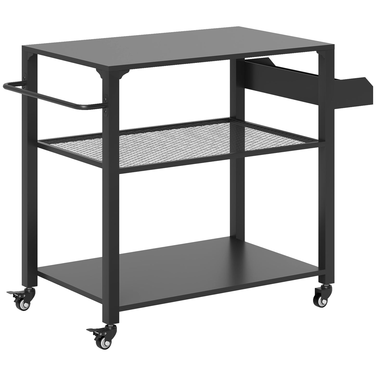 Outsunny 3-Shelf Outdoor Grill Cart Table with Foldable Side Table and Stainless Steel Table Top, Pizza Oven Stand on Wheels