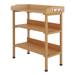 Outsunny Outdoor Garden Wooden Potting Bench Work Station Table Tool Storage Shelf w/ Hooks, Natural