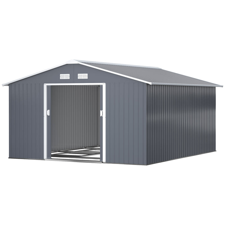 Outsunny 11' x 13'Garden Storage Shed w/ Foundation Kit Metal Tool Storage House w/ Double Doors Yellow