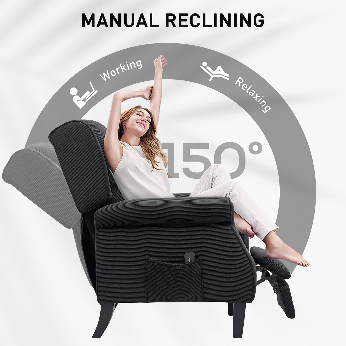 HOMCOM Push Back Recliner Chair, Vibration Massage Recliner for Living Room with Extendable Footrest, Remote, Pocket, Black