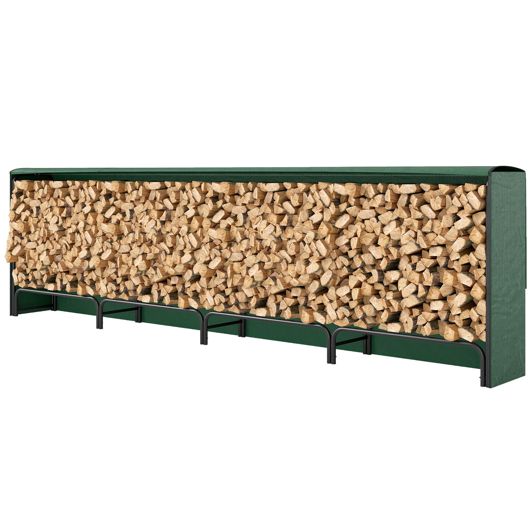 Outsunny Firewood Rack with Waterproof Cover, 500 kg Log Storage Holder with Steel Chains, 142" x 14" x 39", Dark Green