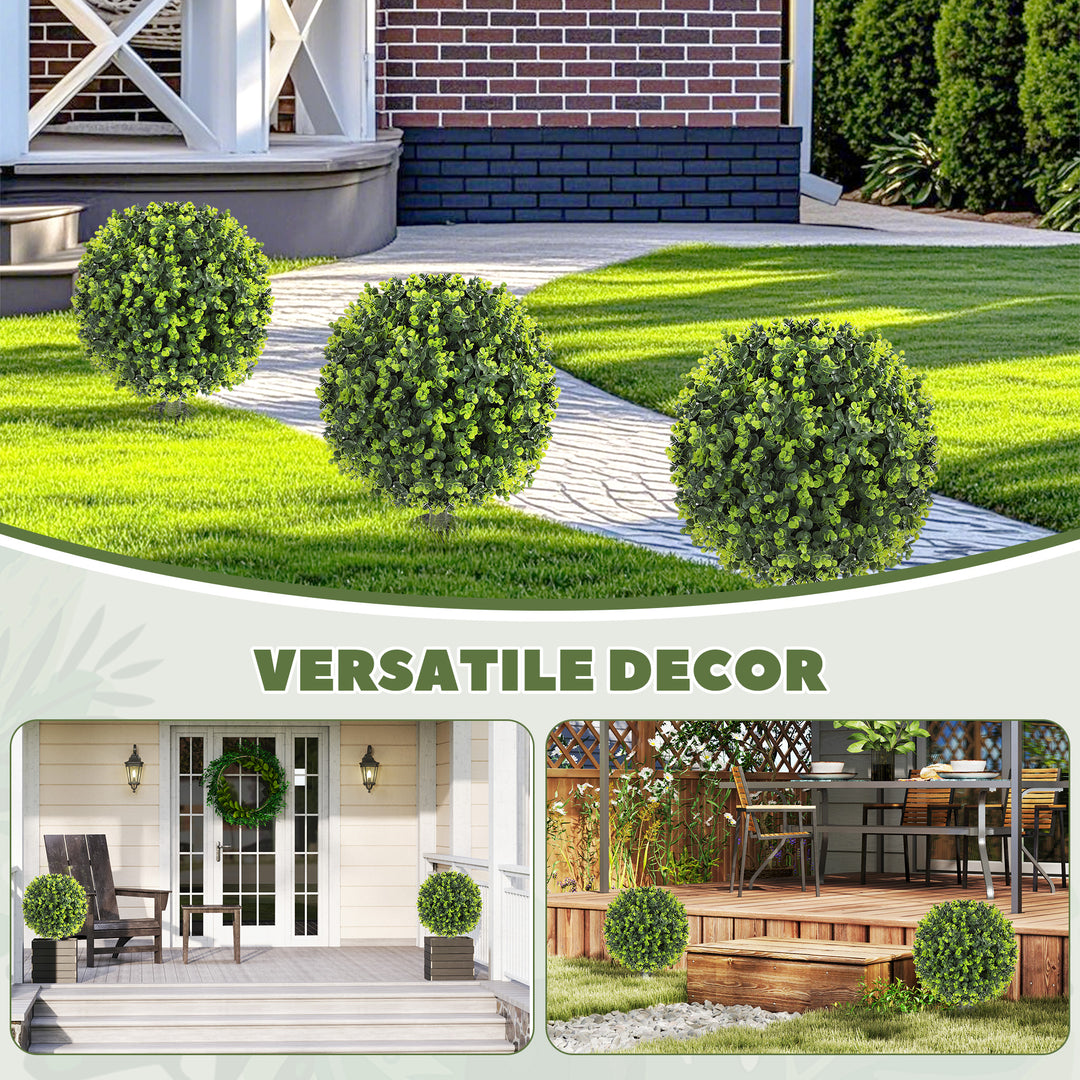 HOMCOM 2 Pack 1.3ft Artificial Ball Eucalyptus Topiary with Ground Stake, UV Resistant Faux Greenery for Indoor Outdoor