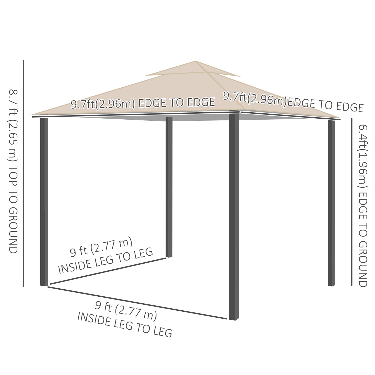 Outsunny 10' x 10' Outdoor Patio Gazebo Double Soft-top Garden Shelter Tent with Curtains, & Mesh Screen Drapes, Brown