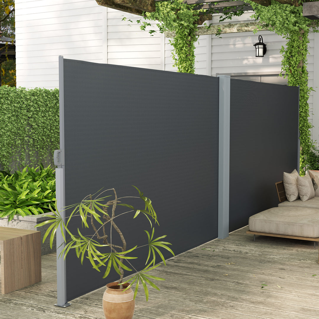 Outsunny Retractable Double Side Awning, 79"x236" Patio Privacy Screen, UV Resistant, Waterproof Wind Screen, Black