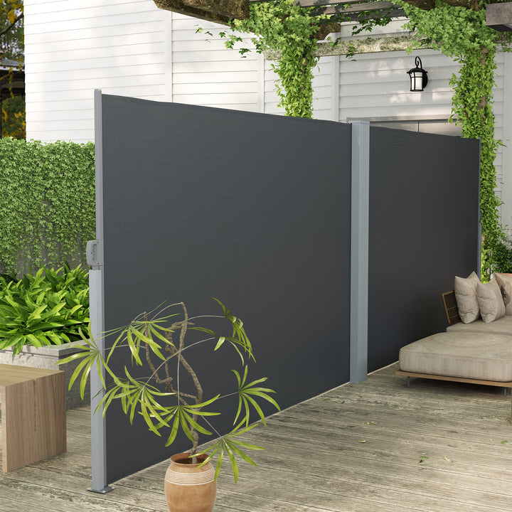 Outsunny Retractable Double Side Awning, 79"x236" Patio Privacy Screen, UV Resistant, Waterproof Wind Screen, Black