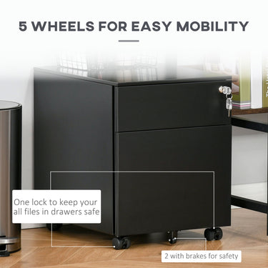 Vinsetto Lockable File Cabinet, Steel Filing Cabinet on Wheels for Legal, A4, Letter Size, with Pencil Tray for Home Office