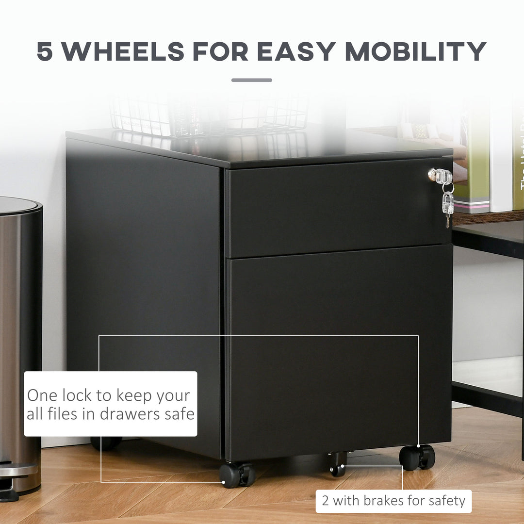 Vinsetto Lockable File Cabinet, Steel Filing Cabinet on Wheels for Legal, A4, Letter Size, with Pencil Tray for Home Office
