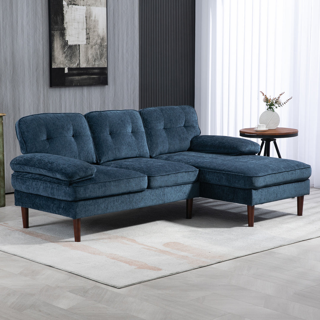 HOMCOM Modern Corner Couch with Right Chaise Lounge, Tufted 3-Seater Sofa with Wooden Legs for Living Room, Navy Blue
