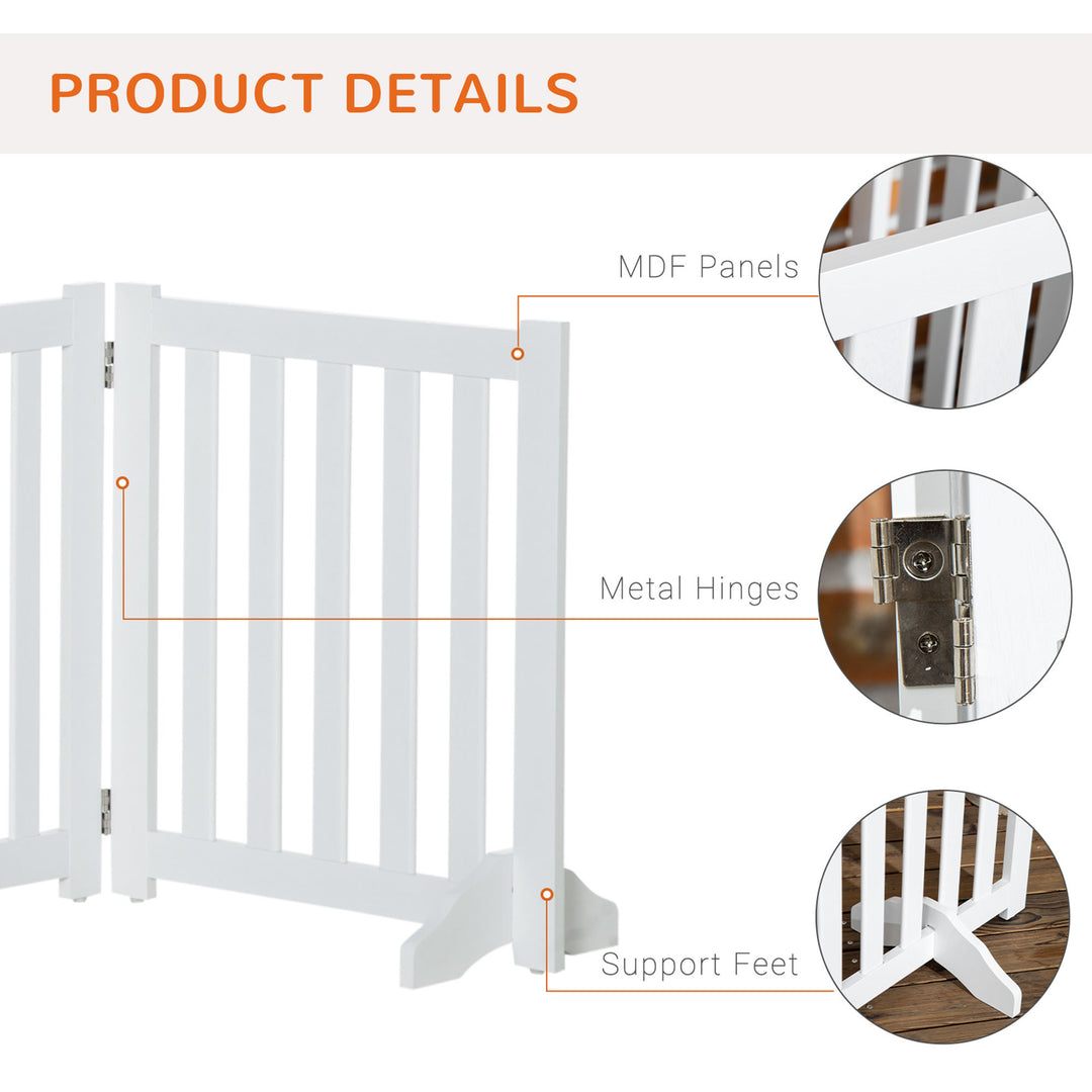PawHut 23.5"H Foldable Dog Gate with Door, 4 Panels Freestanding Pet Gate Barriers Indoor with Support Feet, Puppy Fence for Small Dogs, Grey