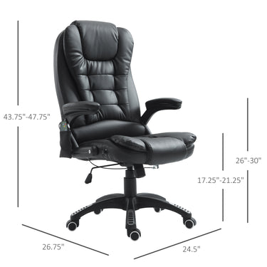 HOMCOM Executive Office Chairs Heated Massage High Back Reclining Office Chair Swivel Leather Adjustable Vibrating Furniture Black