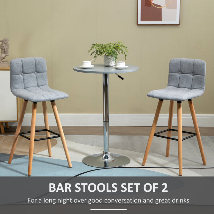 HOMCOM Modern Bar Stools Set of 2, 38" Upholstered Kitchen Island Stool with Solid Wood Legs, Grey