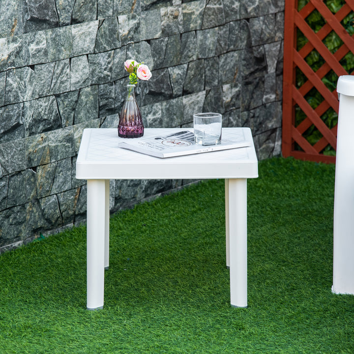 Outsunny Garden Side Table, Plastic Outdoor Square Coffee Table for Drink, Snack, White