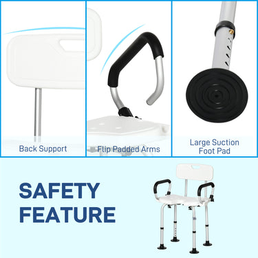 HOMCOM Adjustable Shower Chair, Bath Chair with U Shaped Seat, Anti-slip Shower Bench for Seniors, Tool-Free Assembly, 299lbs