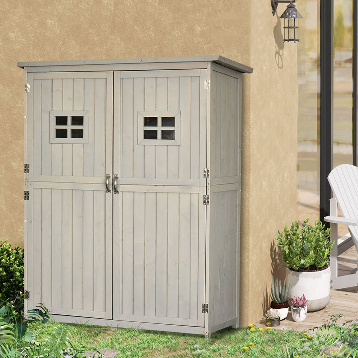 Outsunny 4x1.5ft Wooden Garden Storage Shed, Outdoor Tool Cabinet Organizer with Windows and Double Door, Nature Wood