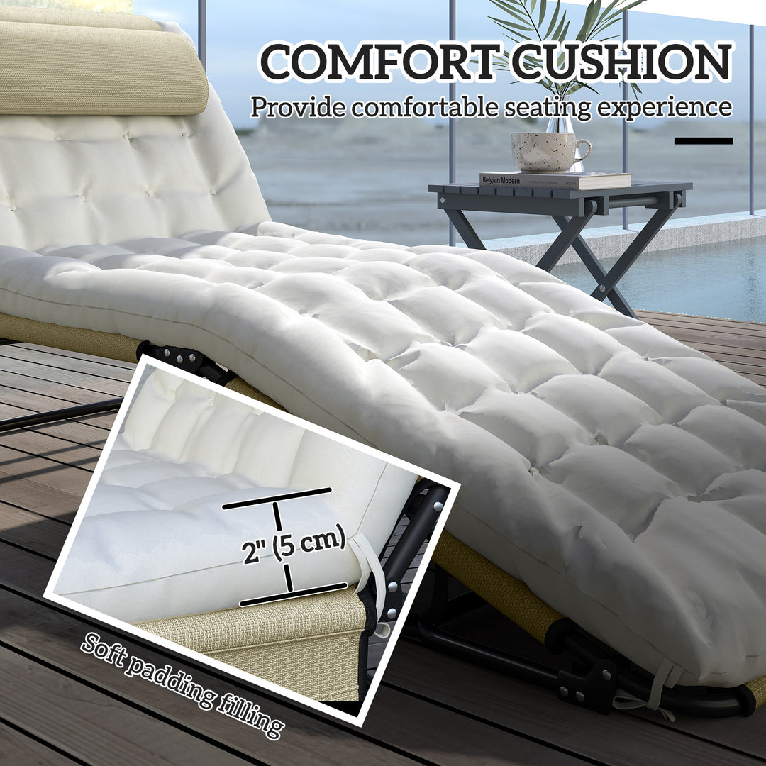 Outsunny Folding Lounge Chair with 4-level Reclining Back & Cushion, Beige