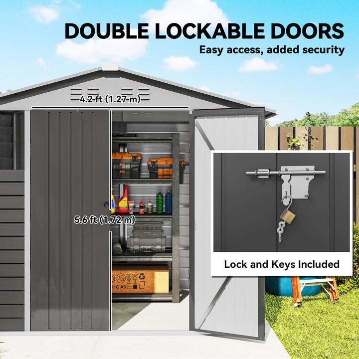 Outsunny 8' x 6' Outdoor Storage Shed, Metal Garden Shed with 2 Windows, 4 Vents, Lockable Doors and Gloves, Dark Grey