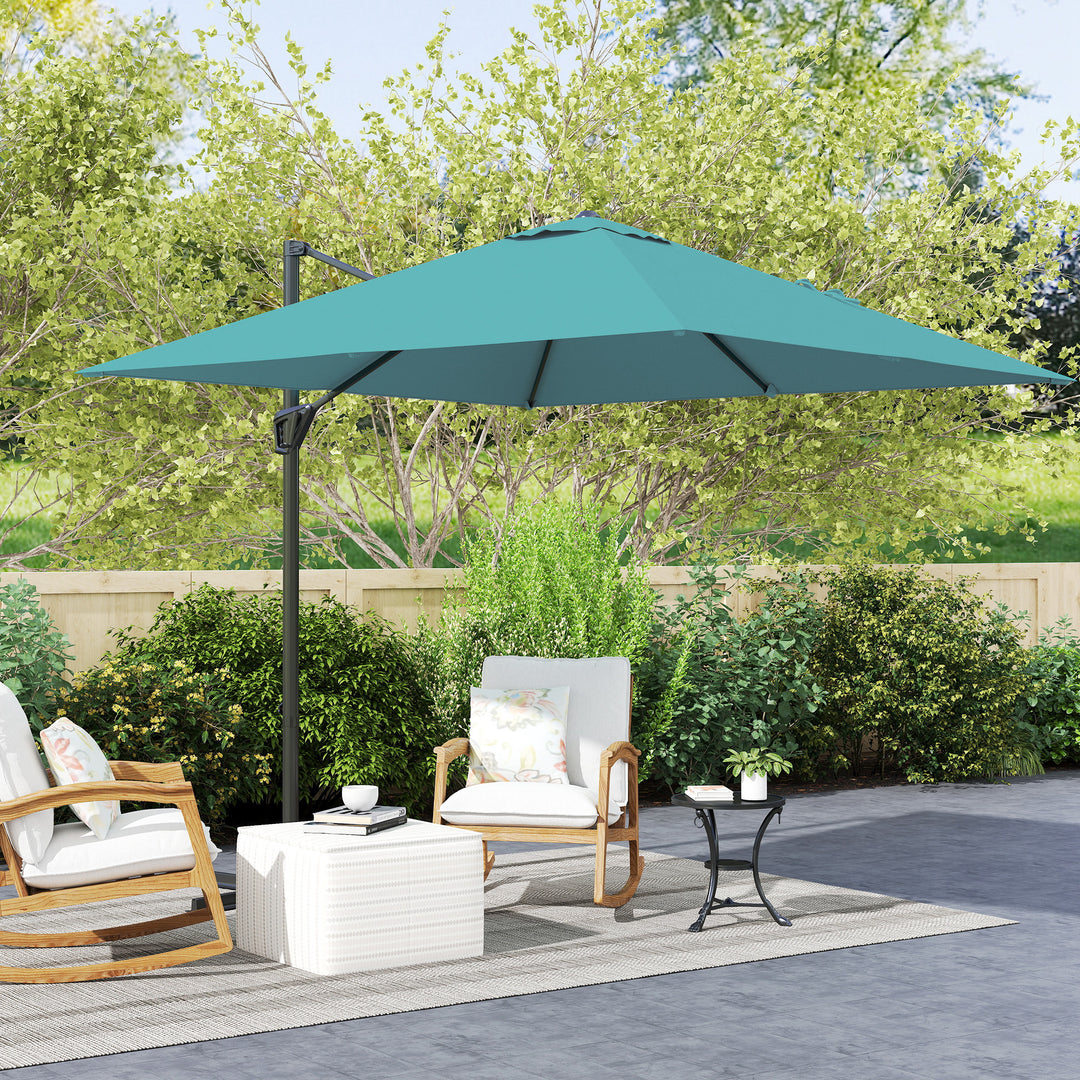 Outsunny 8'x8' Square Patio Hanging Offset Umbrella, Outdoor Cantilever Parasol w/ Cross Base, Cream White